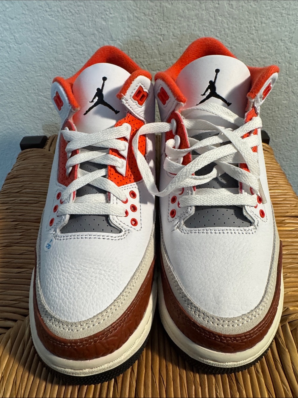 Jordan Retro 3 White Orange and Brown Sneakers